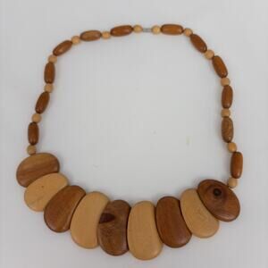 Necklace Wooden Bead Large Multishade Brown 21" Bohemian Boho Statement